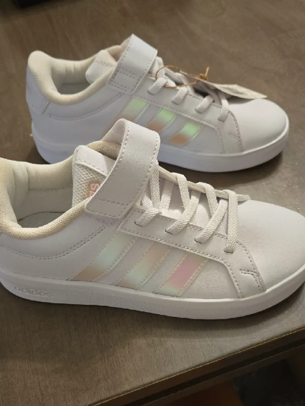 adidas Kids White Grand Court 3.0 EL Sneakers with Hook-and-Loop Strap